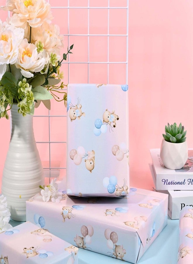 Sanixin 12 Sheets Gender Reveal Wrapping Paper Bear Balloon Blue Pink Gift Wrap Paper for Baby Shower Birthday Gender Reveal Party Supplies, 20" x 28" - Image 3